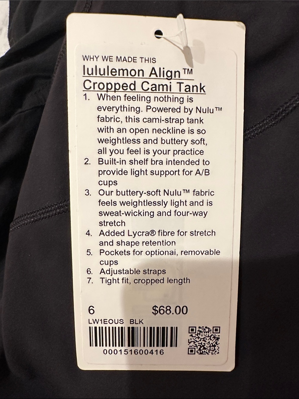 NWT Lululemon Align Cropped Cami Tank - Picture 6 of 6